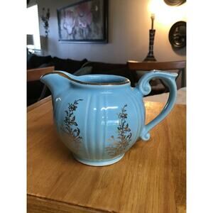 Pearl China Co. Vintage 1940s Sky Blue MCM Creamer 22k Gold Trim Floral 453A